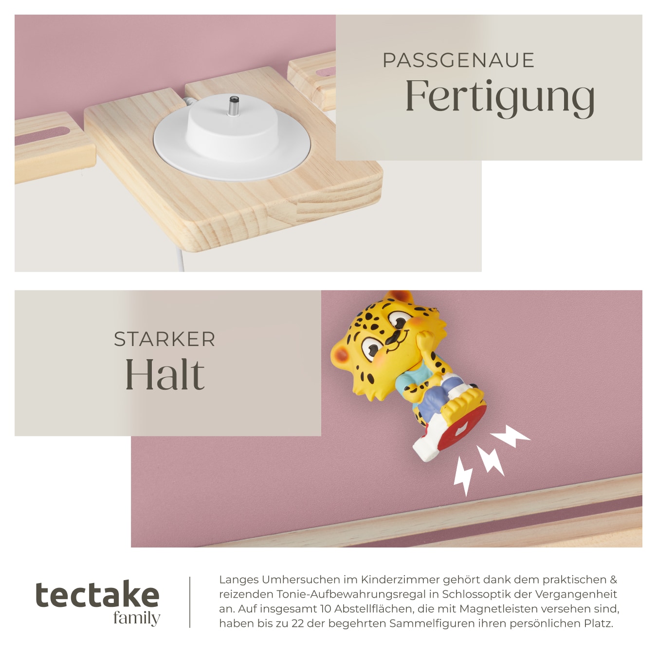 tectake® Wandregal, für bis zu 22 Tonies, abgerundete Ecken, 59 x 15,5 x 58 cm, unsichtbare Aufhängung