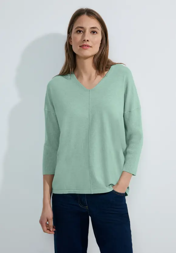 3/4 Feinstrick Pullover - salvia green melange