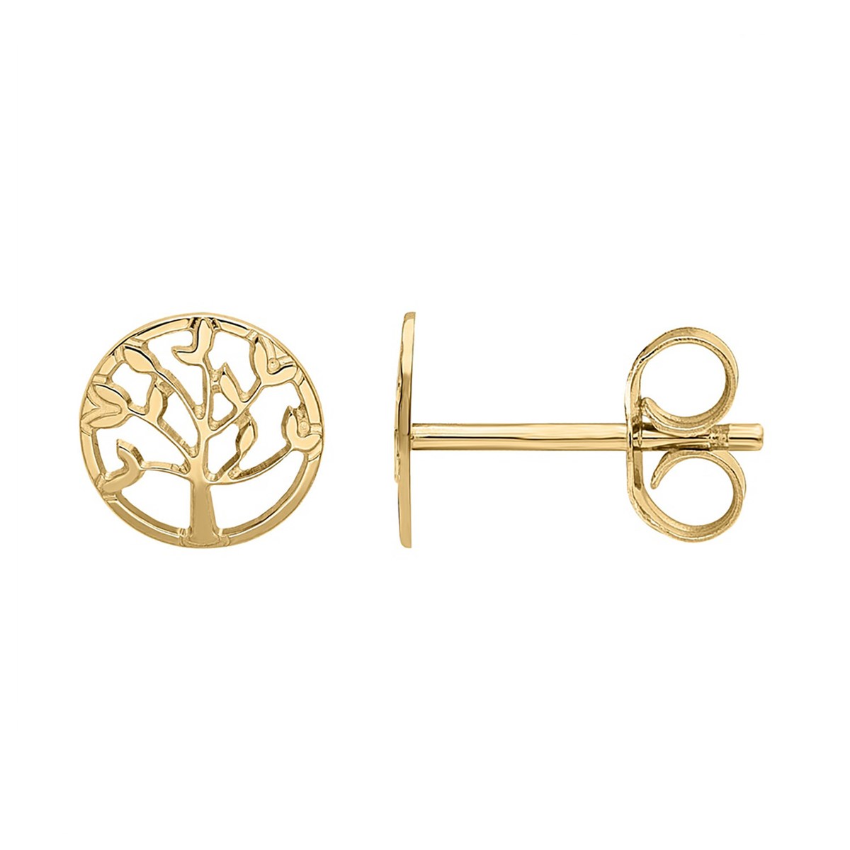 Puces d'oreilles arbre de vie or jaune 9 carats