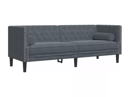Canapé Chesterfield avec traversins 3 places gris foncé velours
