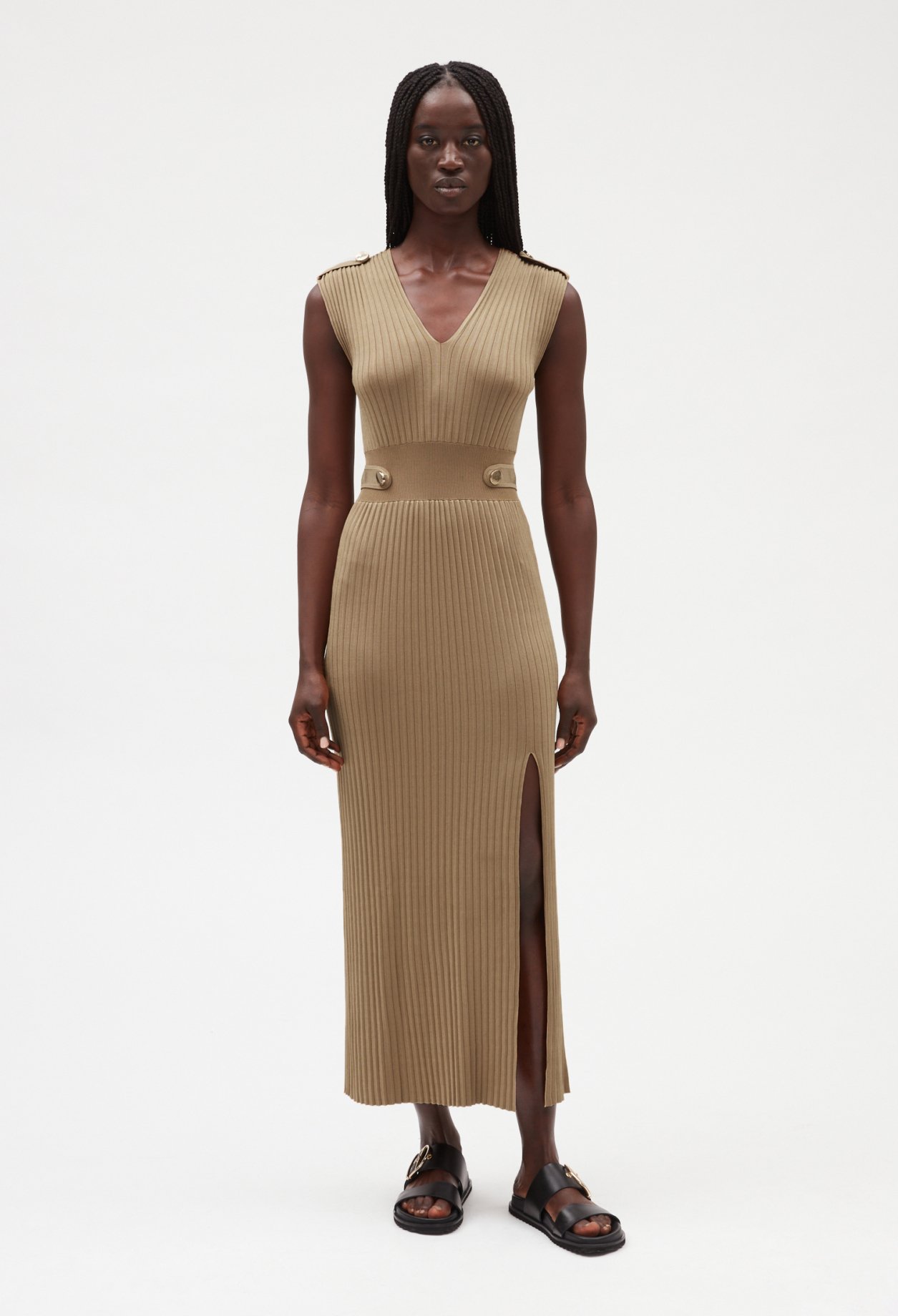 Robe longue maille beige