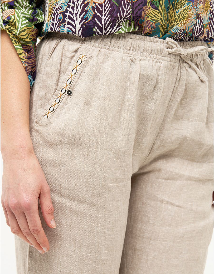 Pantacourt beige 100% lin