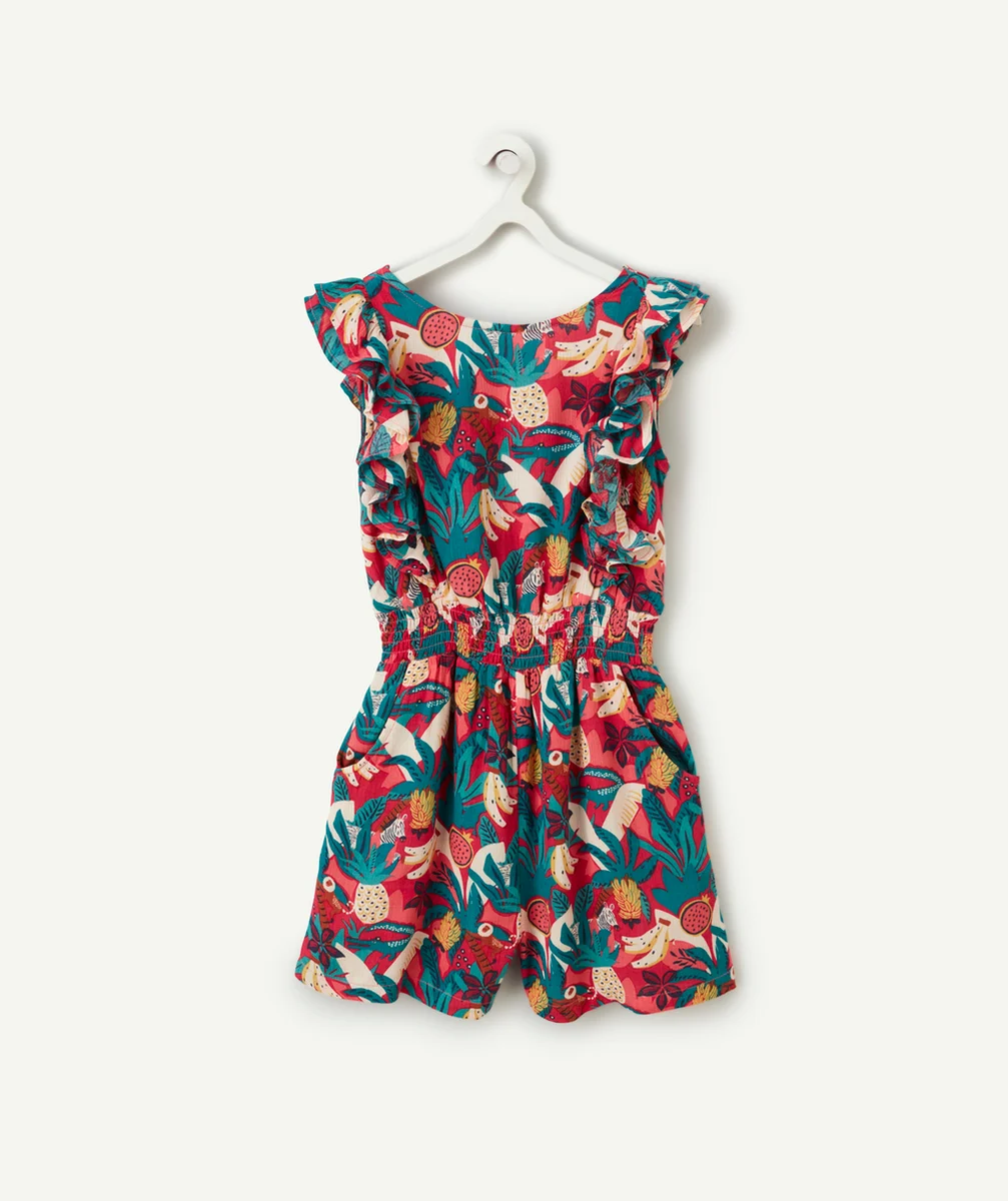 combi-short fille en viscose responsable rose imprimé jungle avec dos ouvert
