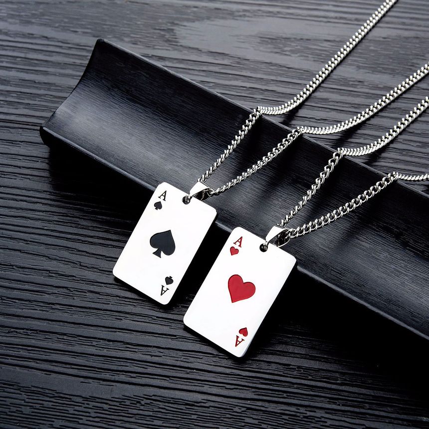 Tenri - Pokerkaarthanger ketting van roestvrij staal