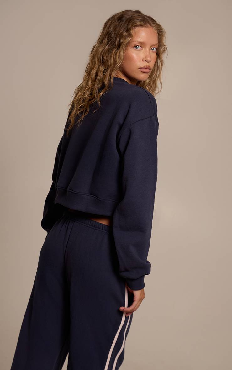 Bleu Marine Sweat-shirt Court Imprimé Sports Club