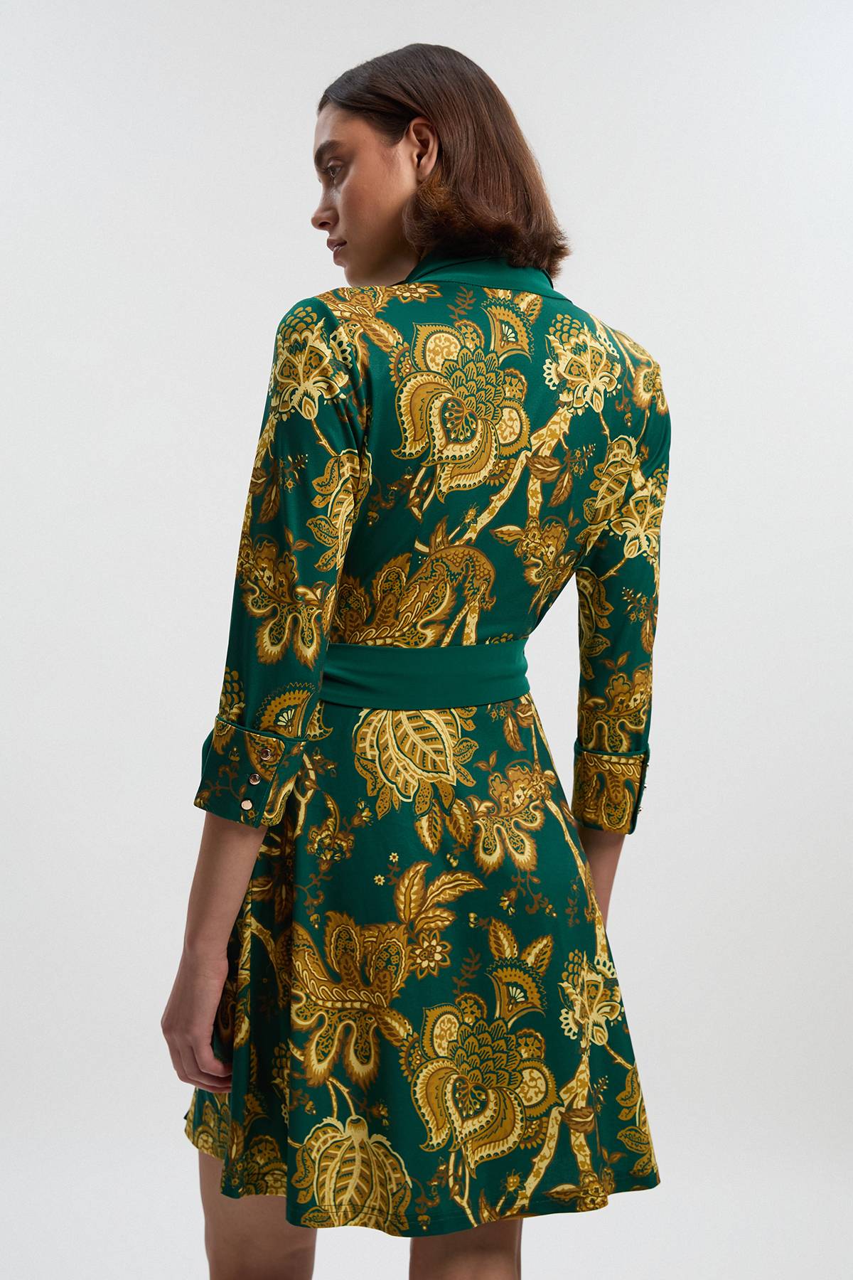 KarenMillen Robe Midi en Crêpe à Imprimé Cachemire avec Ceinture Nouée