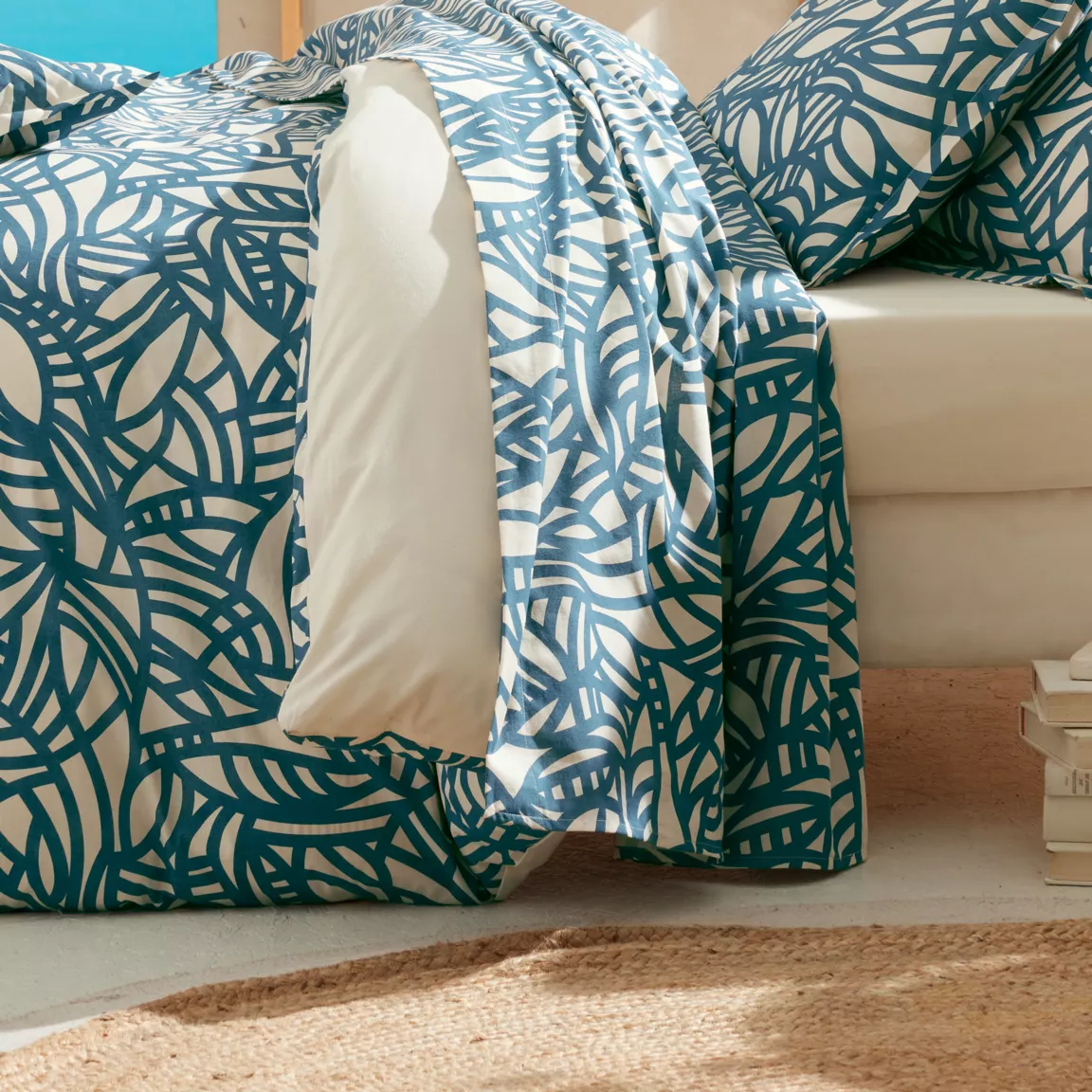 Drap plat coton lavé (280 x 310 cm) Serena Bleu