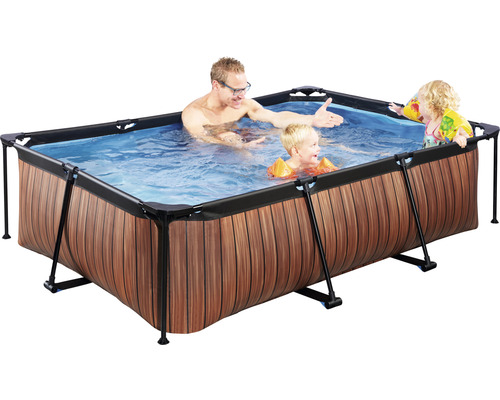 EXIT WoodPool rechthoekige opzetzwembadset 300x200x65 cm inclusief patroonfiltersysteem, houtlook