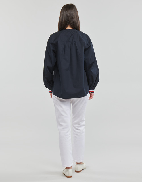 Tommy Hilfiger - ORG CO V-NK CUFF STP BLOUSE LS Marino