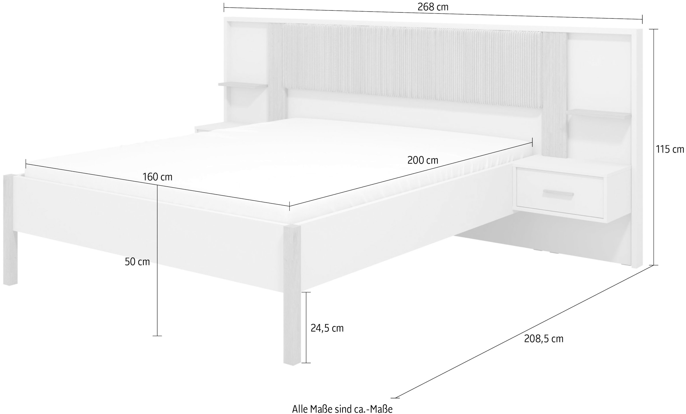 Home affaire Bett »Belfort Bettanlage, mit gepolstertem Kopfteil, weicher Cordstoff« Set, Bett und 2 Wandpaneele mit Nachtkommoden, 3 Stk. tlg. Liegefläche 160x200cm, FSC®-zertifizierter Holzwerkstoff