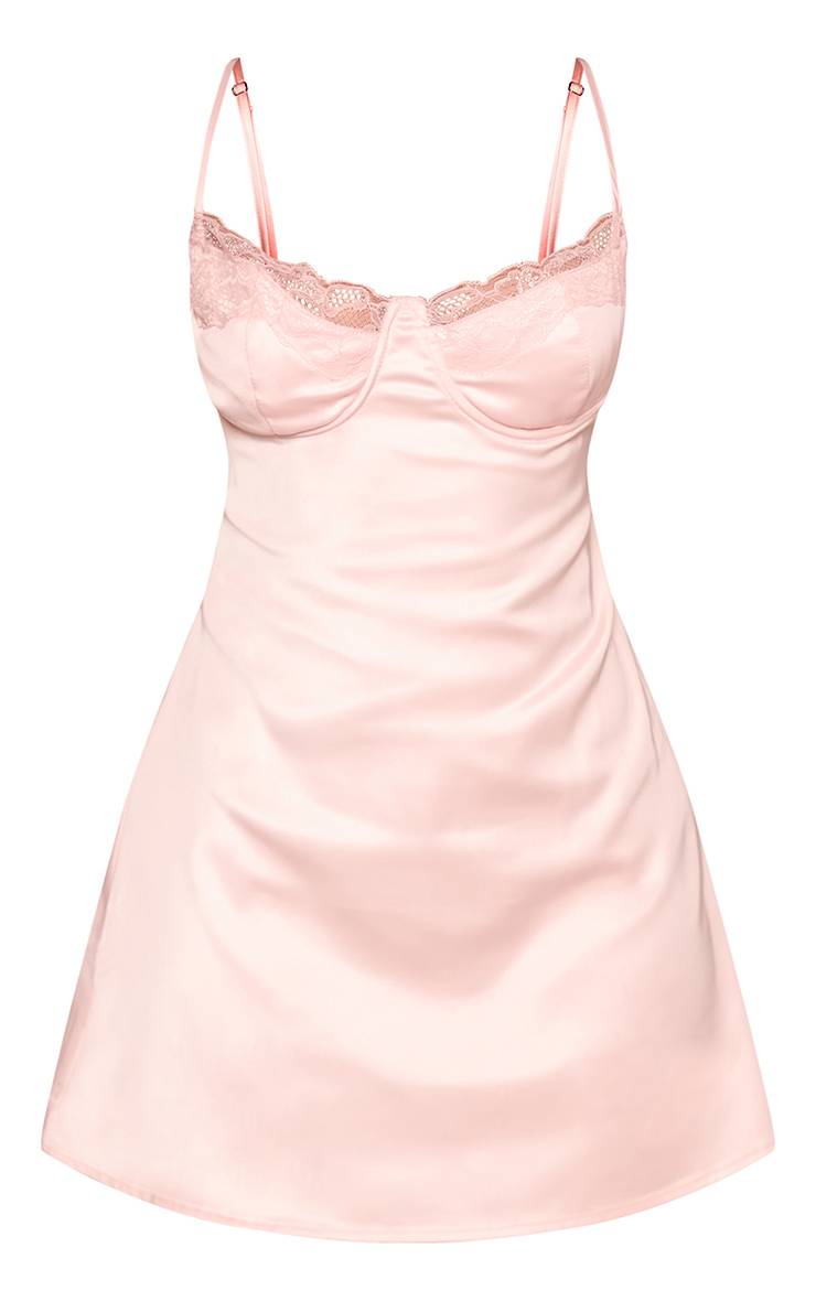 Rose Bébé Mini Robe Droite Satinée À Bretelles Avec Bonnets En Dentelle Petite