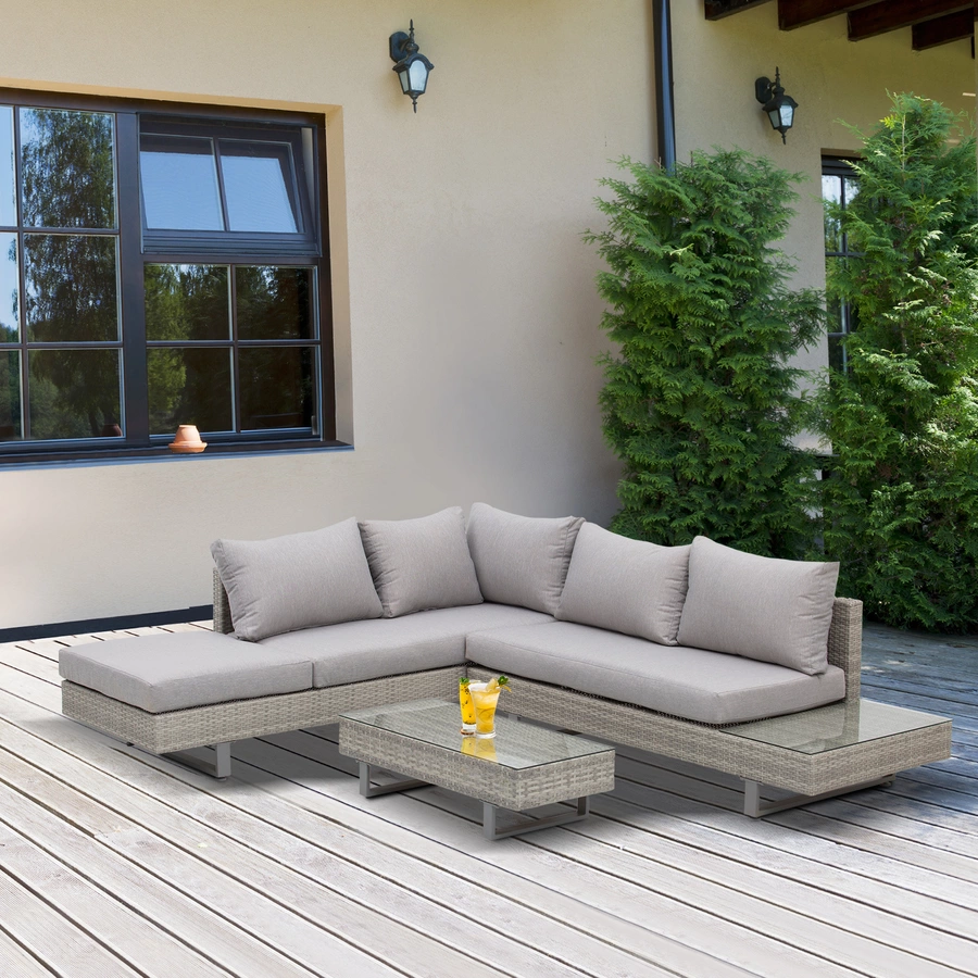 Outsunny Rattansofa Set mit Tisch grau
