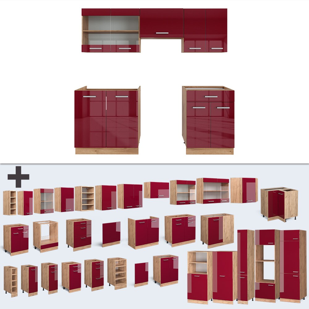 Vicco Küchenzeile Küchenblock Einbauküche R-Line 200 cm Front Bordeaux