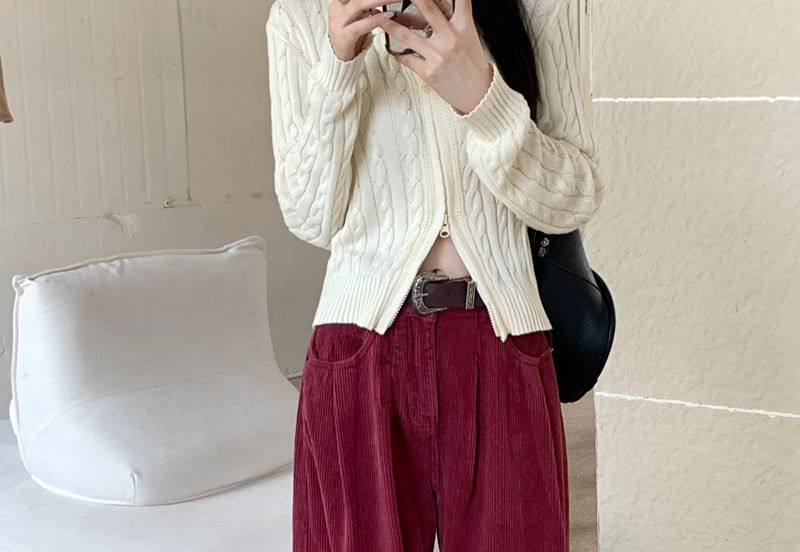 RONIN - Hoge taille effen corduroy broek met wijde pijpen