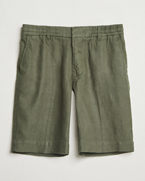 NN07 Billie Pleated Linen Drawstring Shorts Croc Green