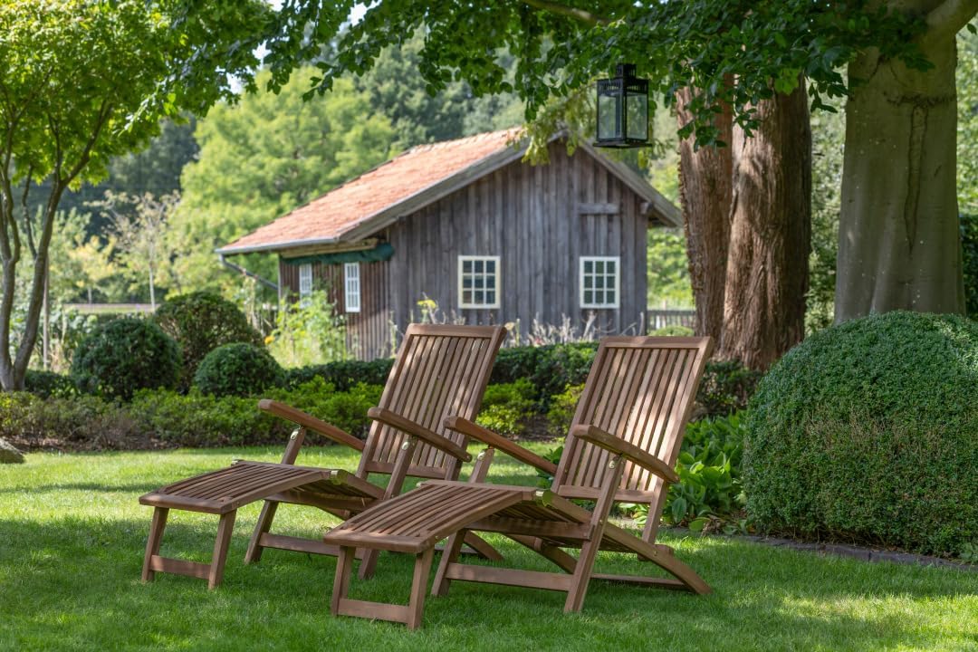 Gartenmöbelset Teak Deckchair Yacht & Beistelltisch Verwood 2er Set | 2X Gartenliege Massivholz verstellbar | Premium Relaxliege Teakholz | Yachtmöbel Sonnenliege Set Outdoor