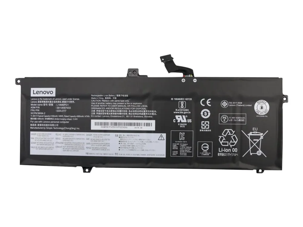 Simplo L18M6PD1 - Batteri til bærbar computer - Litiumion - 6-cellet - 4190 mAh - 48 Wh - FRU - for ThinkPad X13 Gen 1 20T2, 20T3; X390 20Q0, 20Q1, 20SC, 20SD; X395 20NL, 20NM