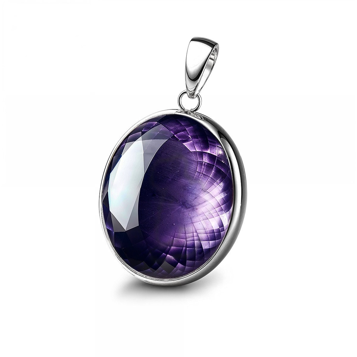 Pendentif Améthyste Ovale Serti en Argent 925 - Élégance Unique 25x20 mm | Aden Boutique