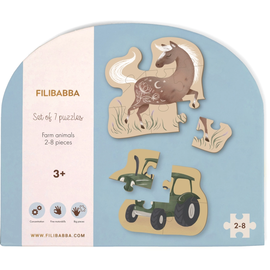 Filibabba Set mit 7 Puzzles - Bauernhoftiere