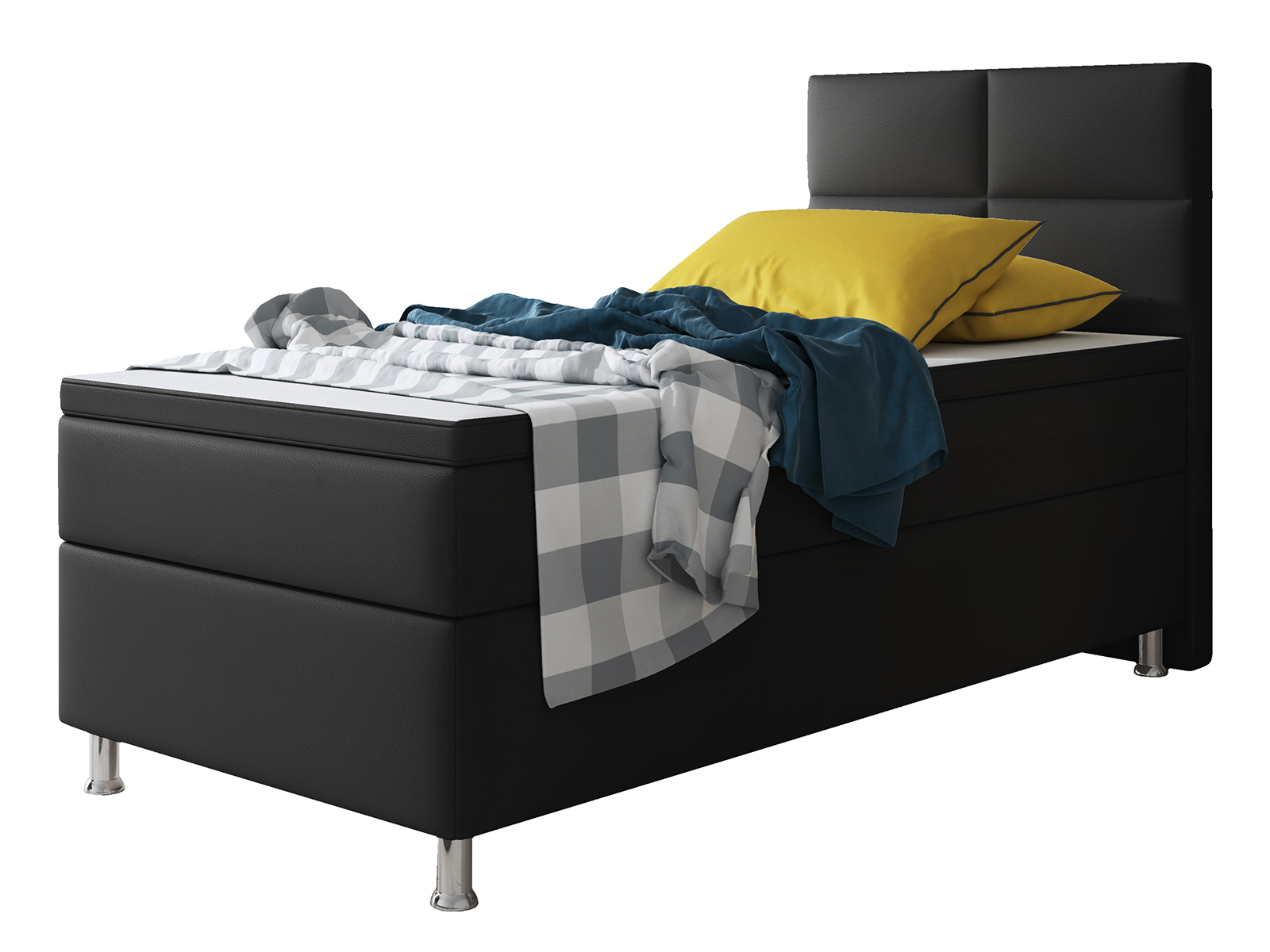 Boxspringbett - schwarz - Kunstleder - H3 - 90x200 cm