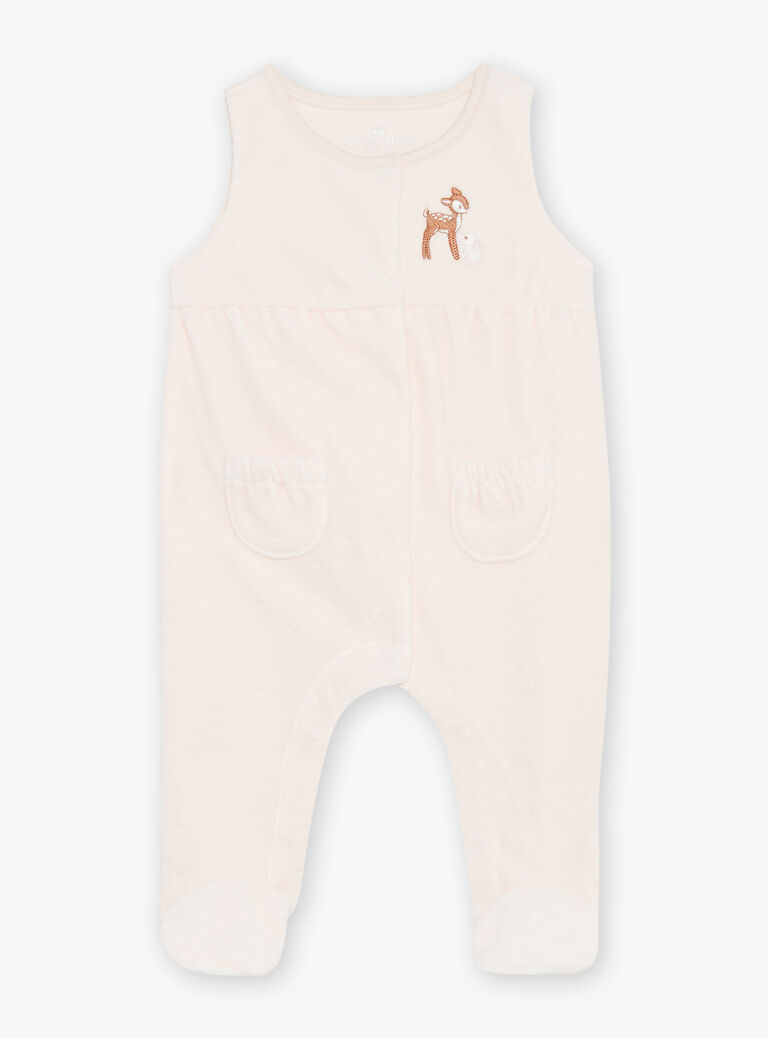 Grenouillère rose pâle et gilet écru en velours en coton biologique et polyester recyclé