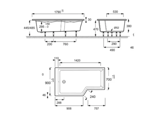 Pack baignoire bain douche 180 x 90 JACOB DELAFON Neo version gauche + tablier