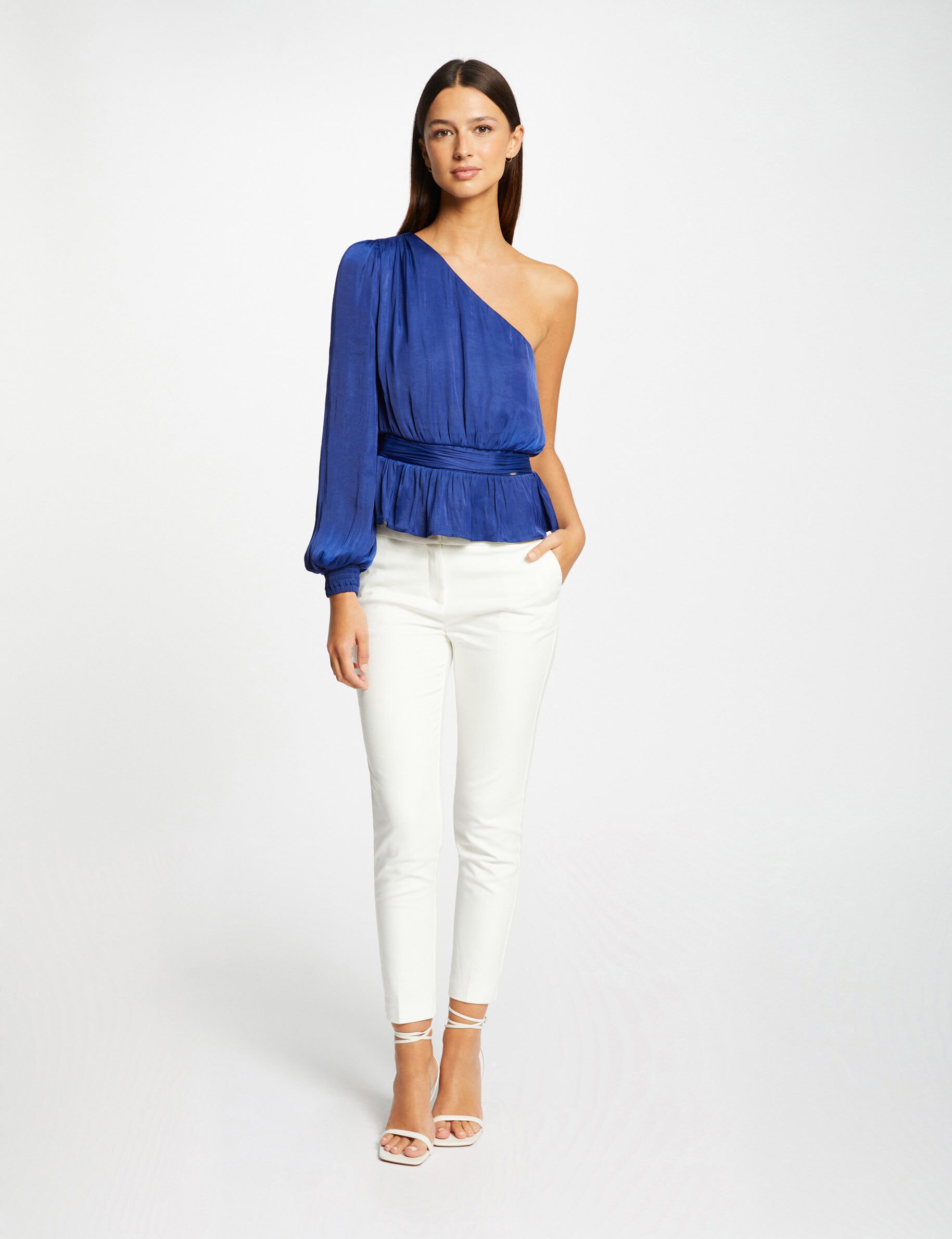 Blouse asymétrique smockée bleu electrique femme - bleu_electrique