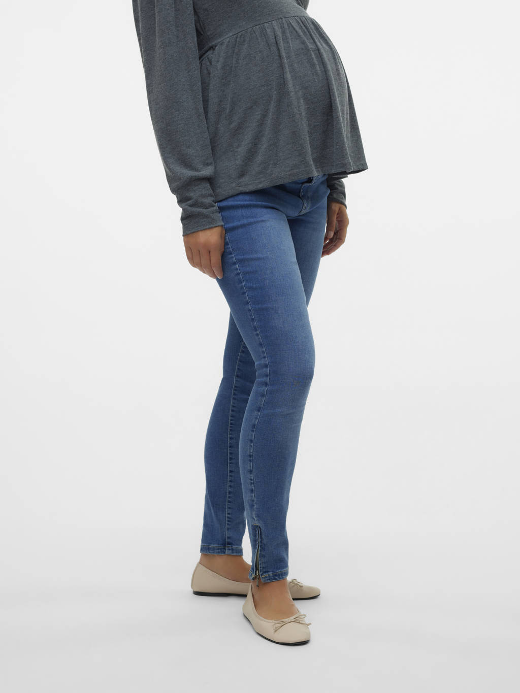 VERO MODA MATERNITY high waist zwangerschaps skinny jeans VMMPOSH medium blue denim