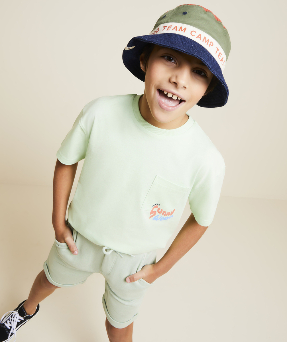 t-shirt manches courtes garçon vert en coton bio thème tokyo