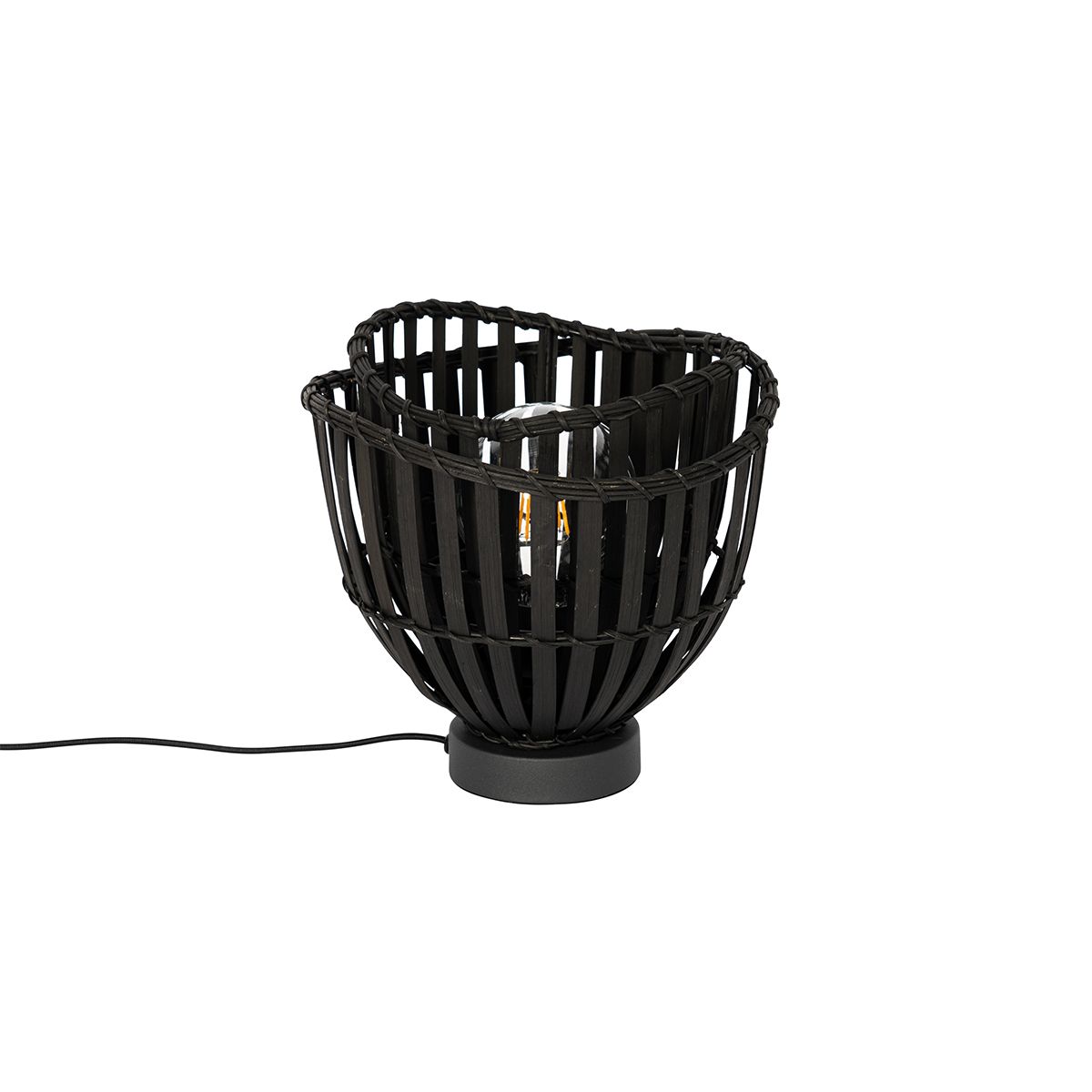 Oosterse tafellamp zwart bamboe 25cm - Pua