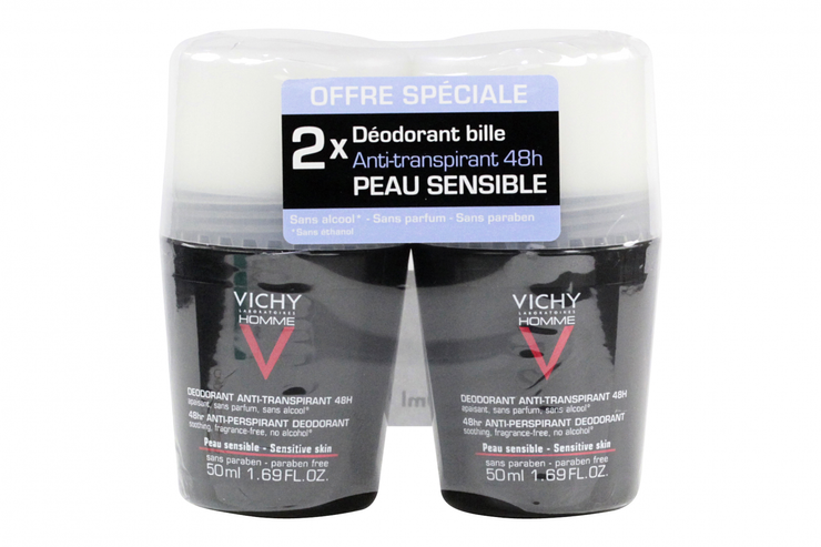 Déodorant à bille 48h homme anti-transpirant peau sensible 2x50ml
