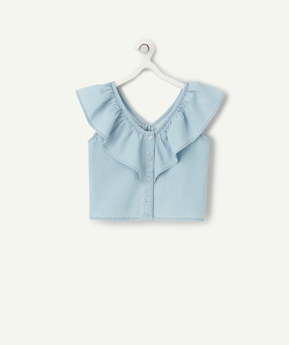 blouse sans manches fille en denim low impact avec volants