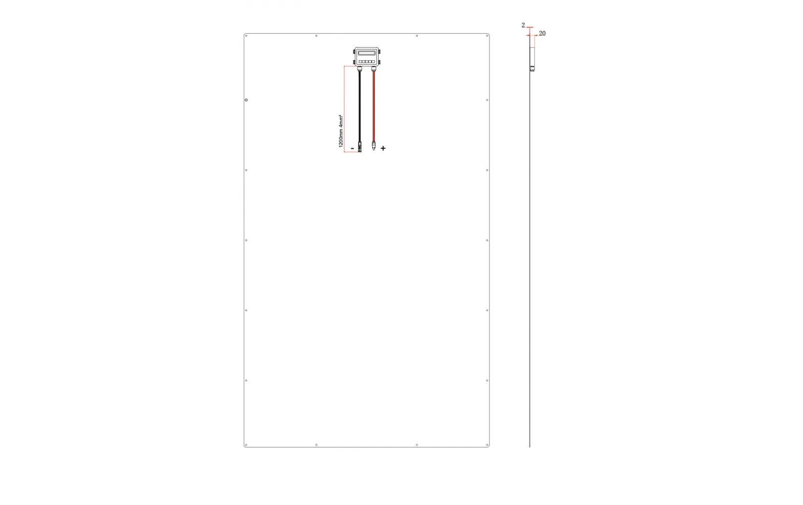 Solarpanel EFTE, flexibel, IP65, 375 W<br>Solarpanel mit MC4 Kabel, 105 x 177 x 0.2 cm