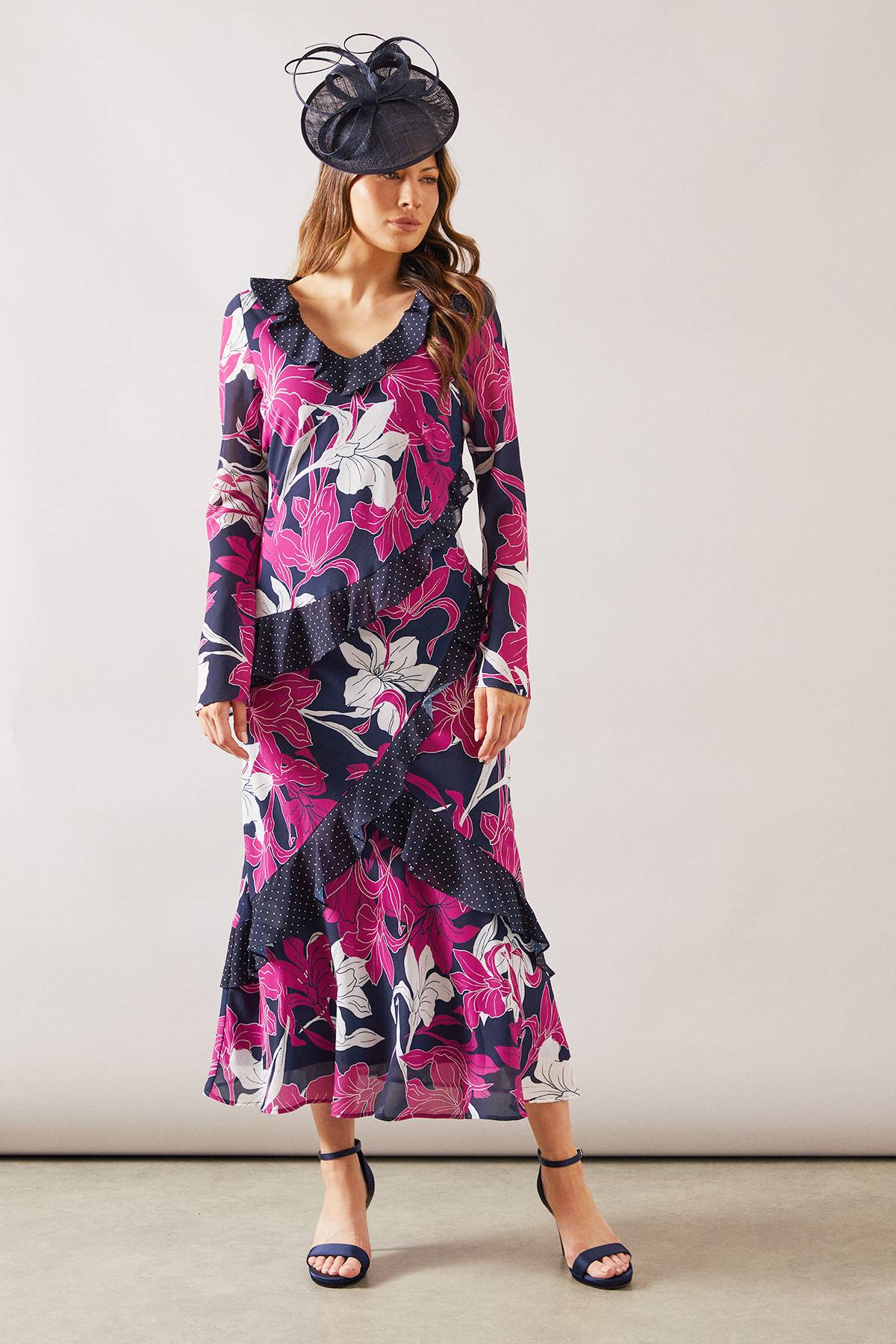 Wallis Robe Midi à Volants Imprimé Floral Mixte