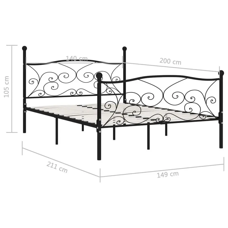 vidaXL - Bed frame met lattenbodem - Zwart - Metaal - 140x200 cm