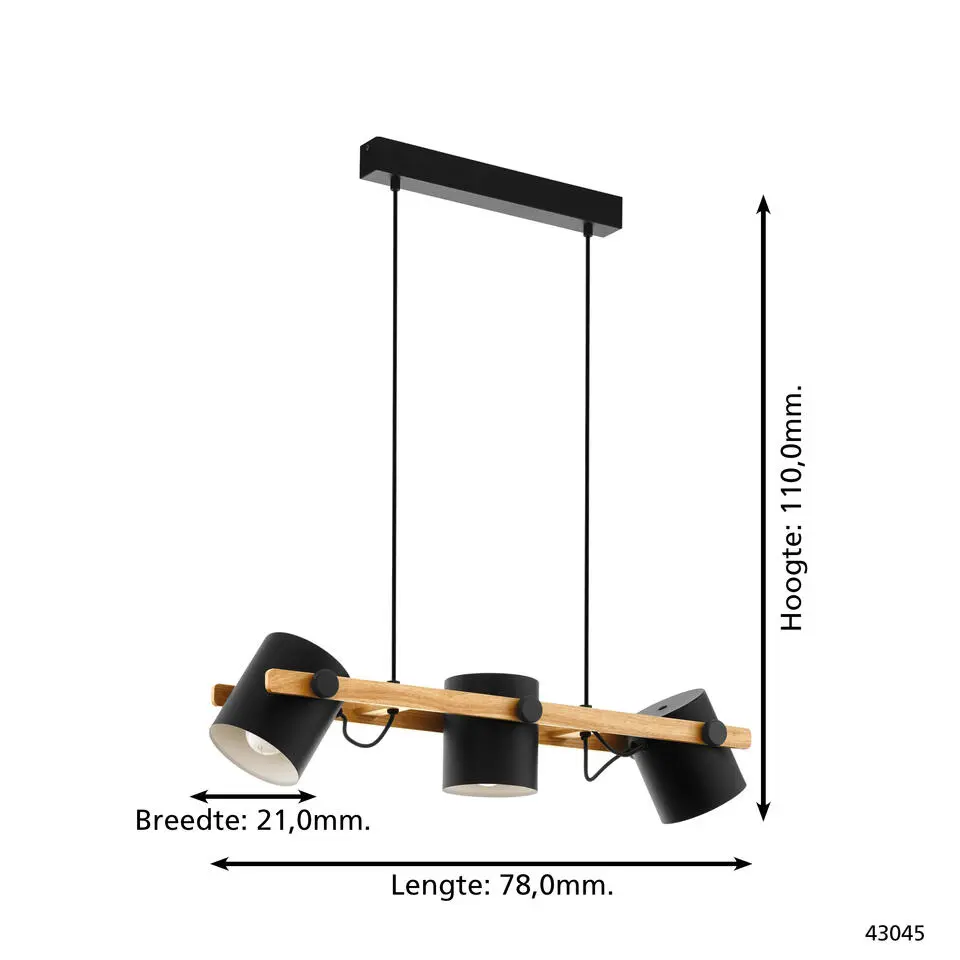 EGLOHornwoodHanglamp-E27-78cm-Zwart/Crème/Bruin