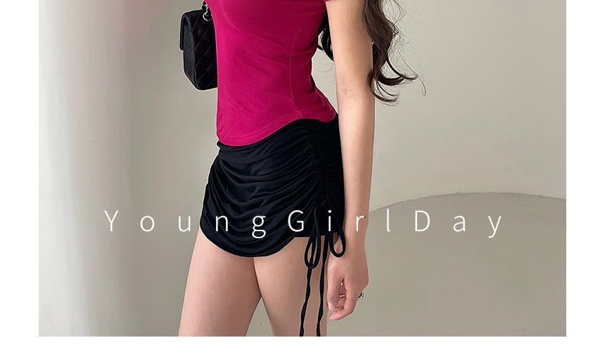 RainGirl - Slim-fit T-shirt met korte mouwen, ronde hals en halve rits