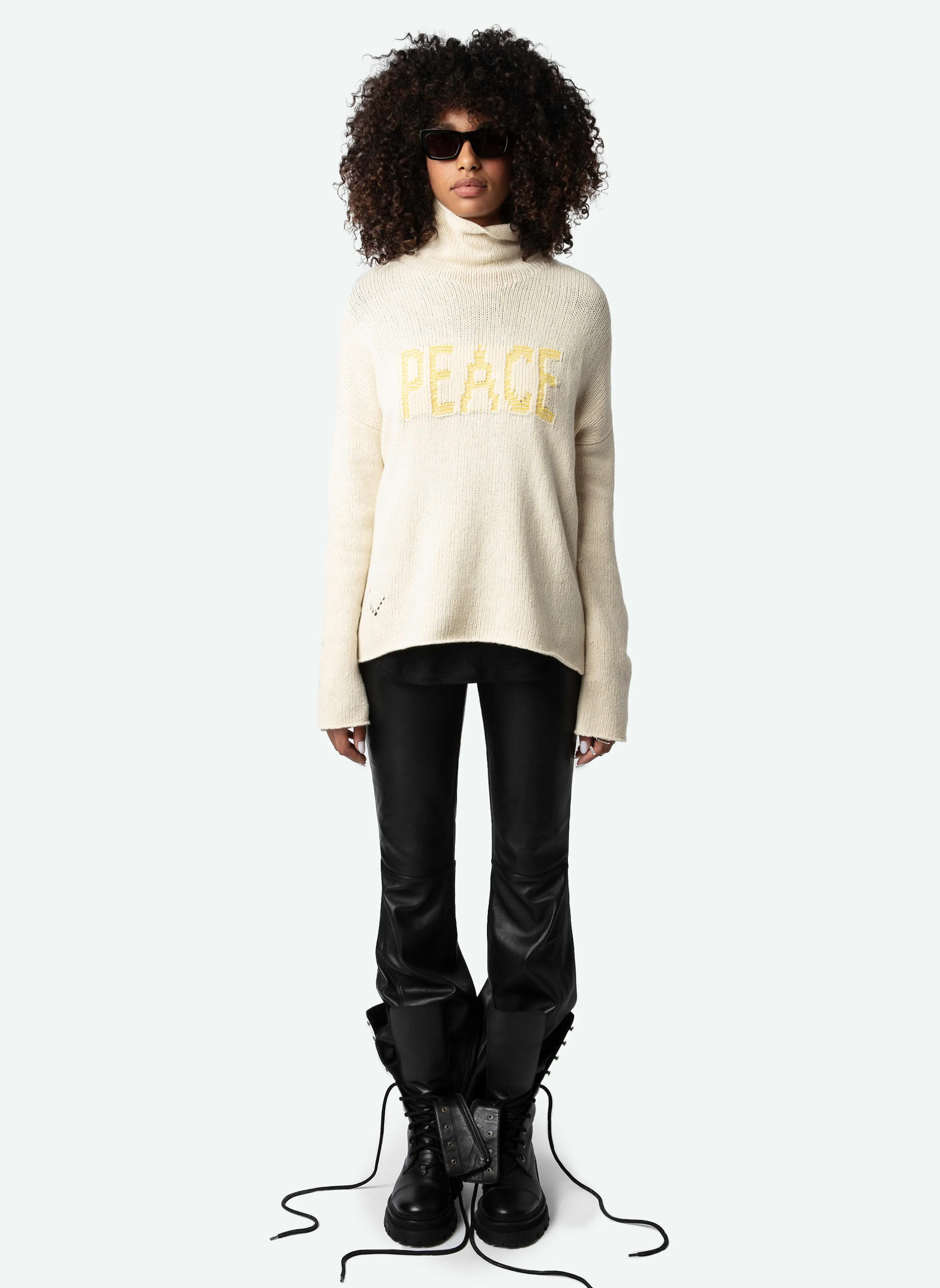 ALMY - Pull col montant ample en laine | Beige