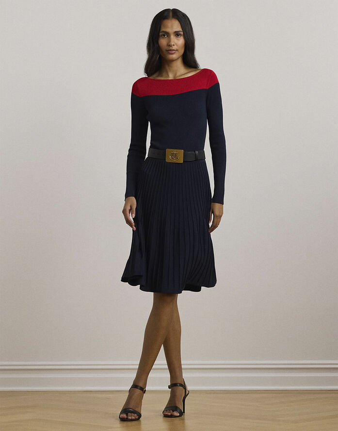Lauren Ralph Lauren MATTE RAYON/NYLON-LS DRESS Lauren navy/festive red