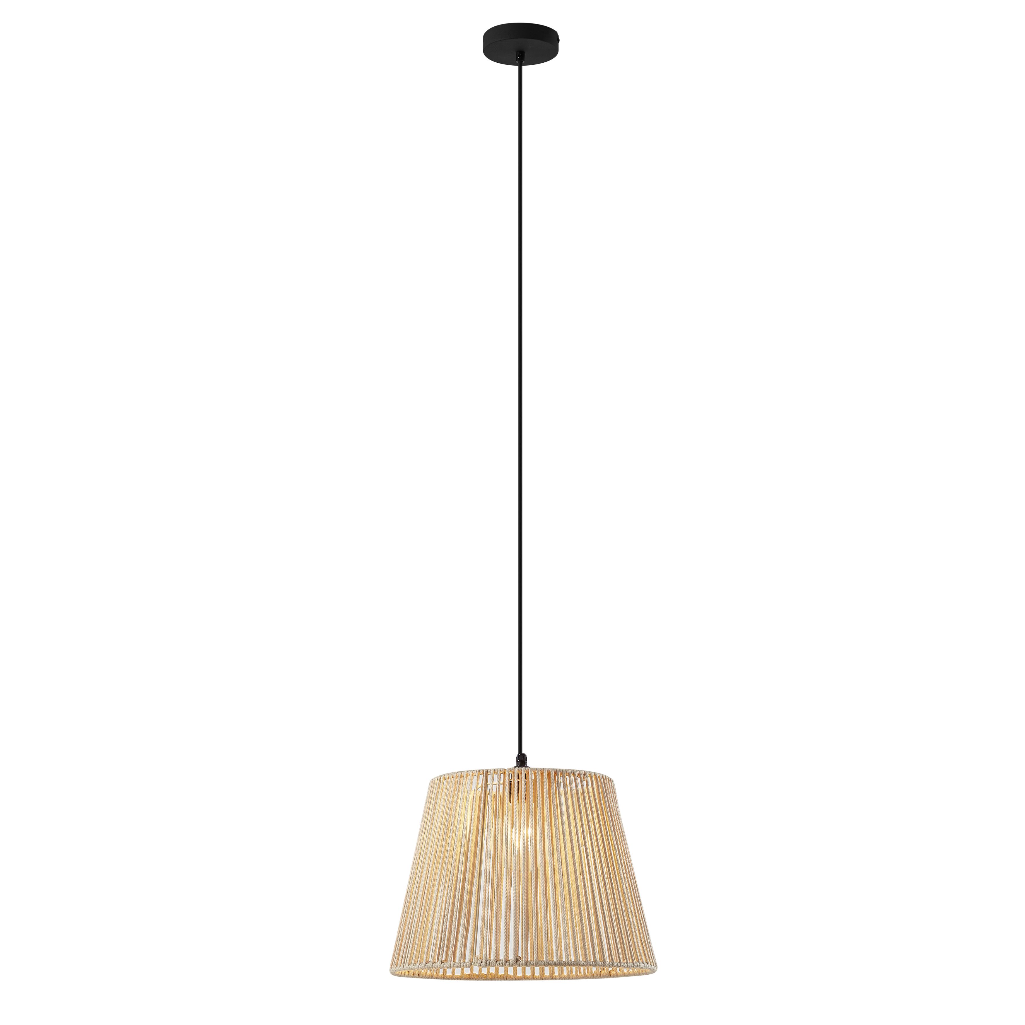 Buiten hanglamp zwart met beige kap van touw IP44 - Cava Jayla