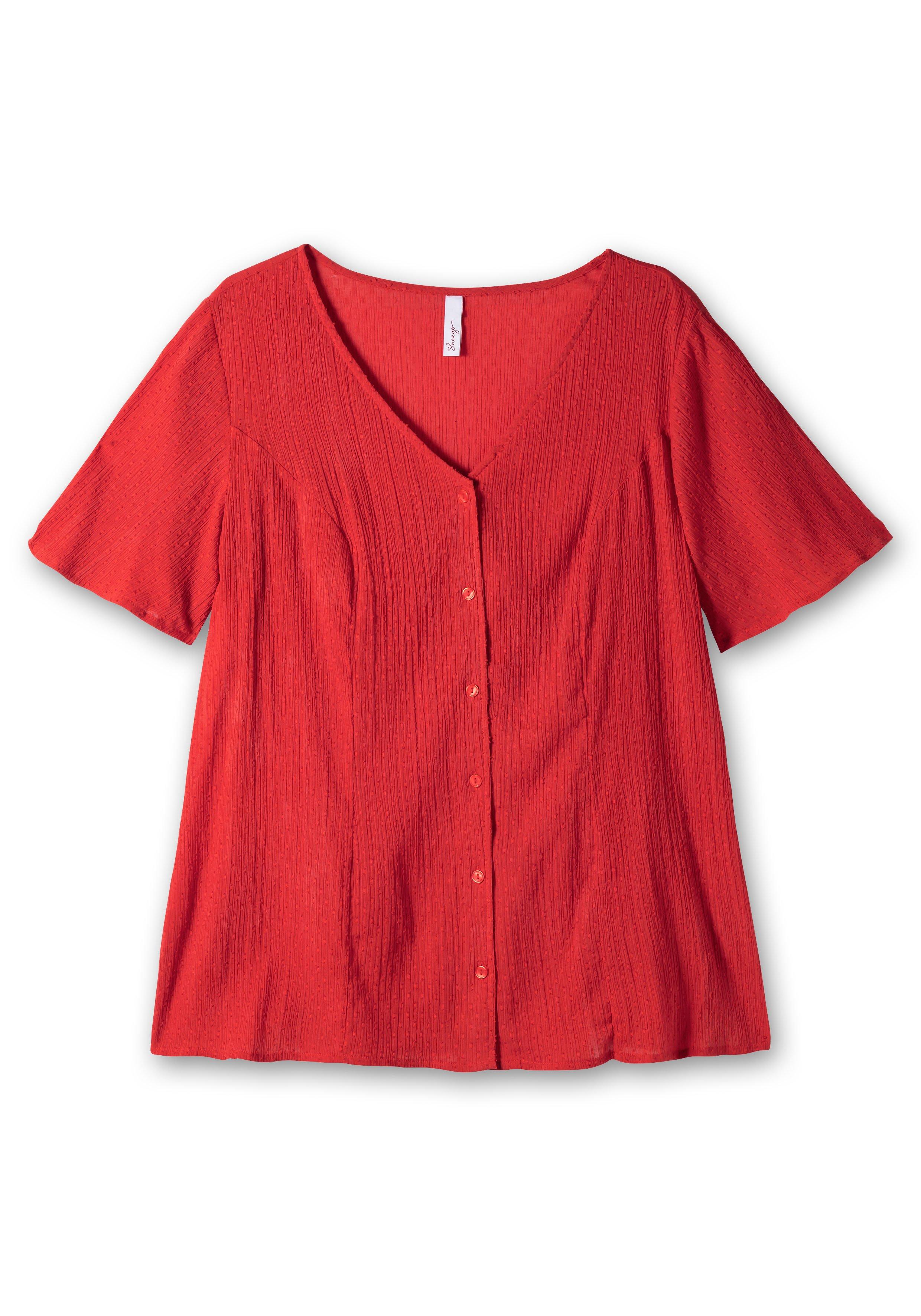 Crinkle-Bluse mit eingewebten Punkten