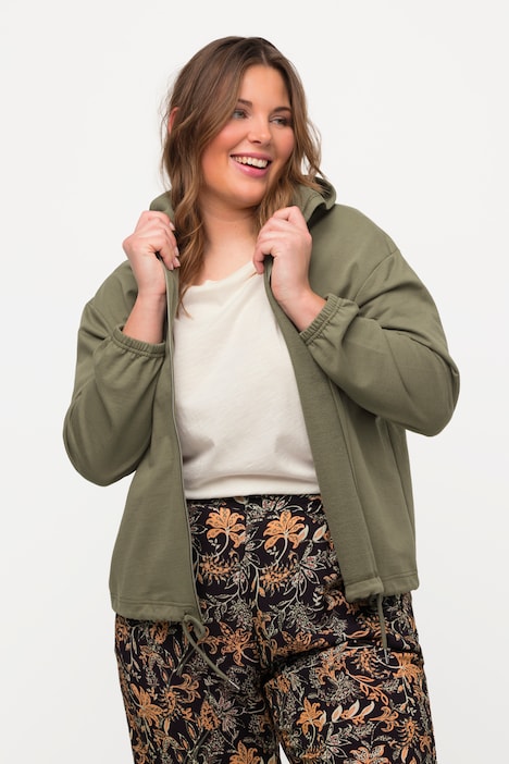Sweatjacke, kurz, Saumtunnelzug, Kapuze, Gummibündchen