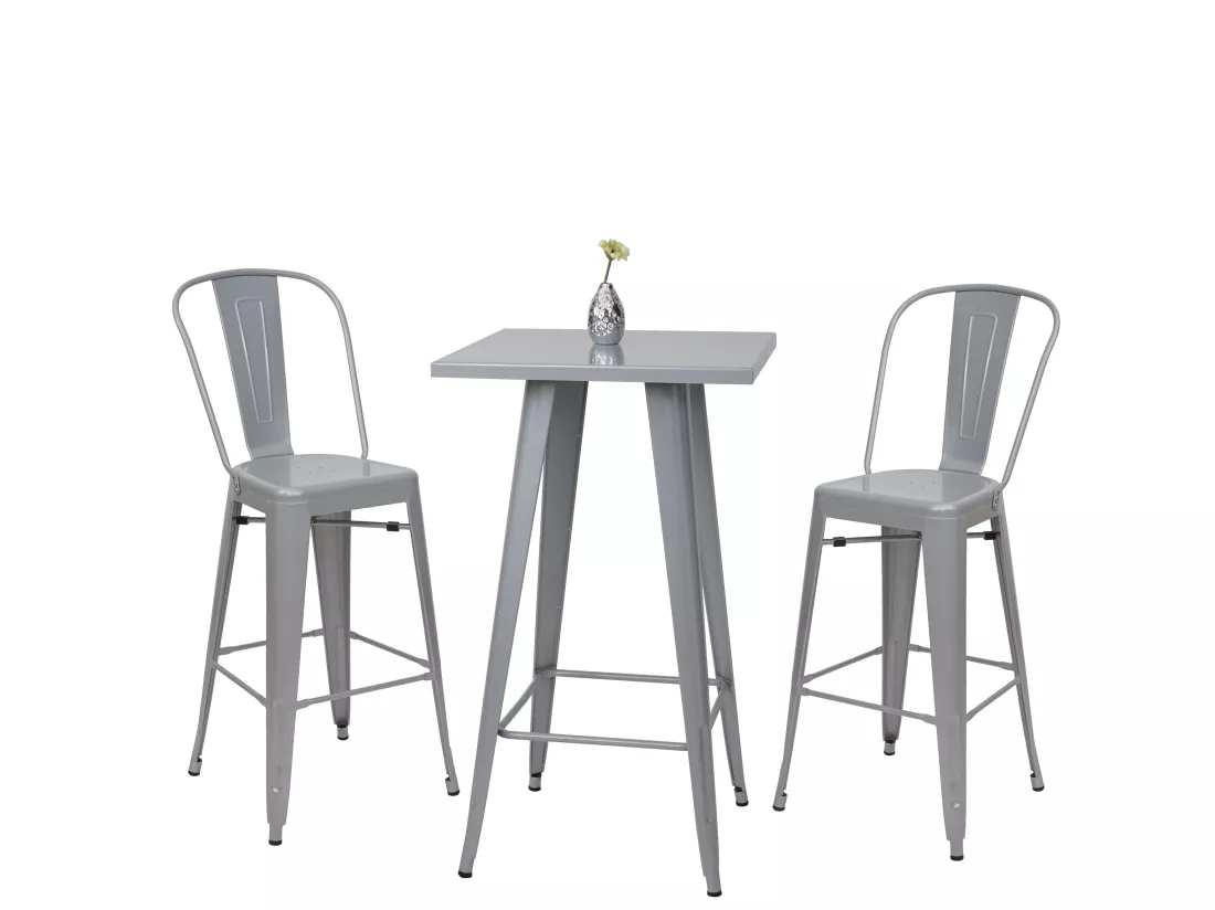 Set de table haute MCW-A73 métal (3 pièces), gris