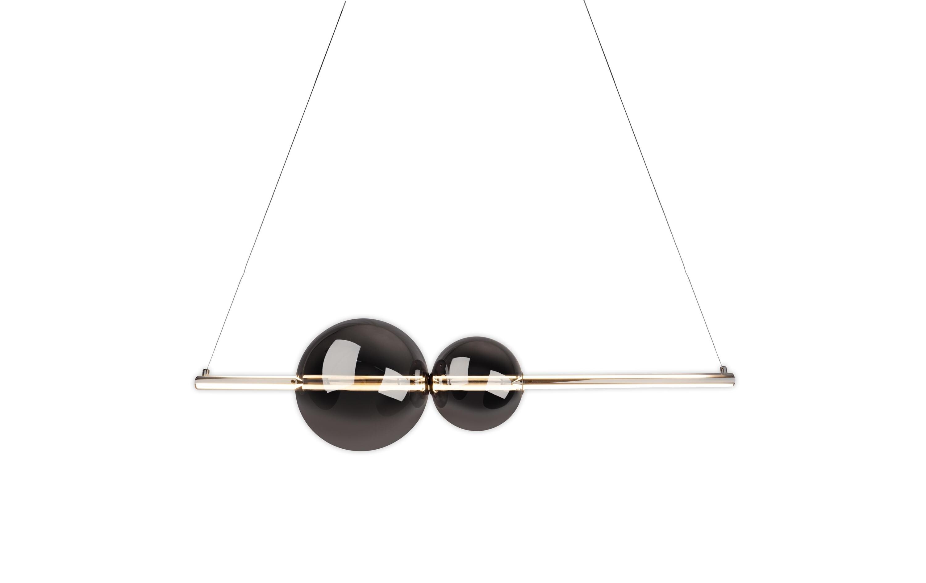 Pendelleuchte LED «NOVA» Chrom 100 cm<br>Dimmbare Hängeleuchte aus Metall und Glas mit zwei Kugel