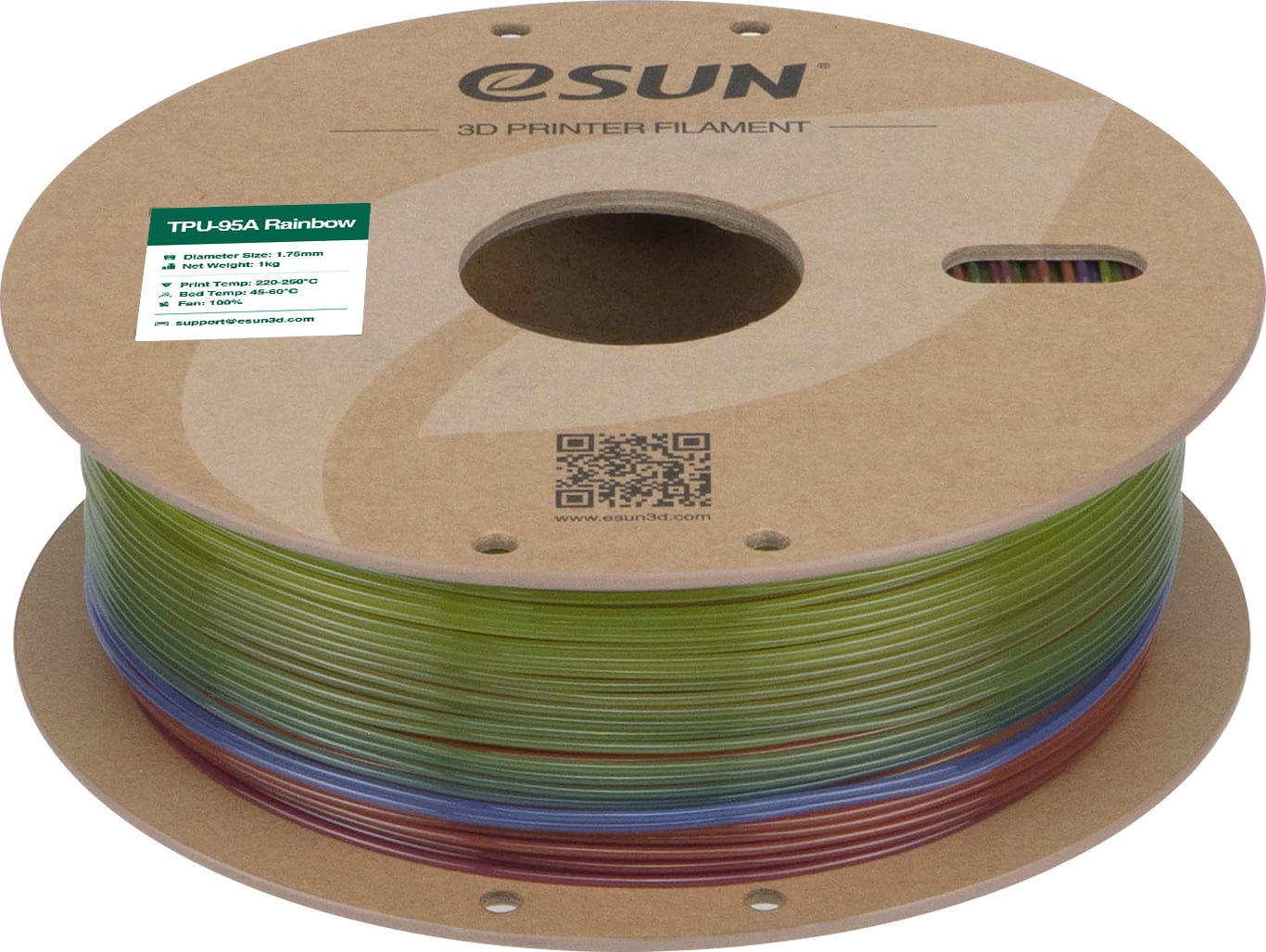 eSUN  TPU-95A Rainbow C, 1,75 mm / 1000 g    Robustes Filament mit ausgezeichneter Elastizität