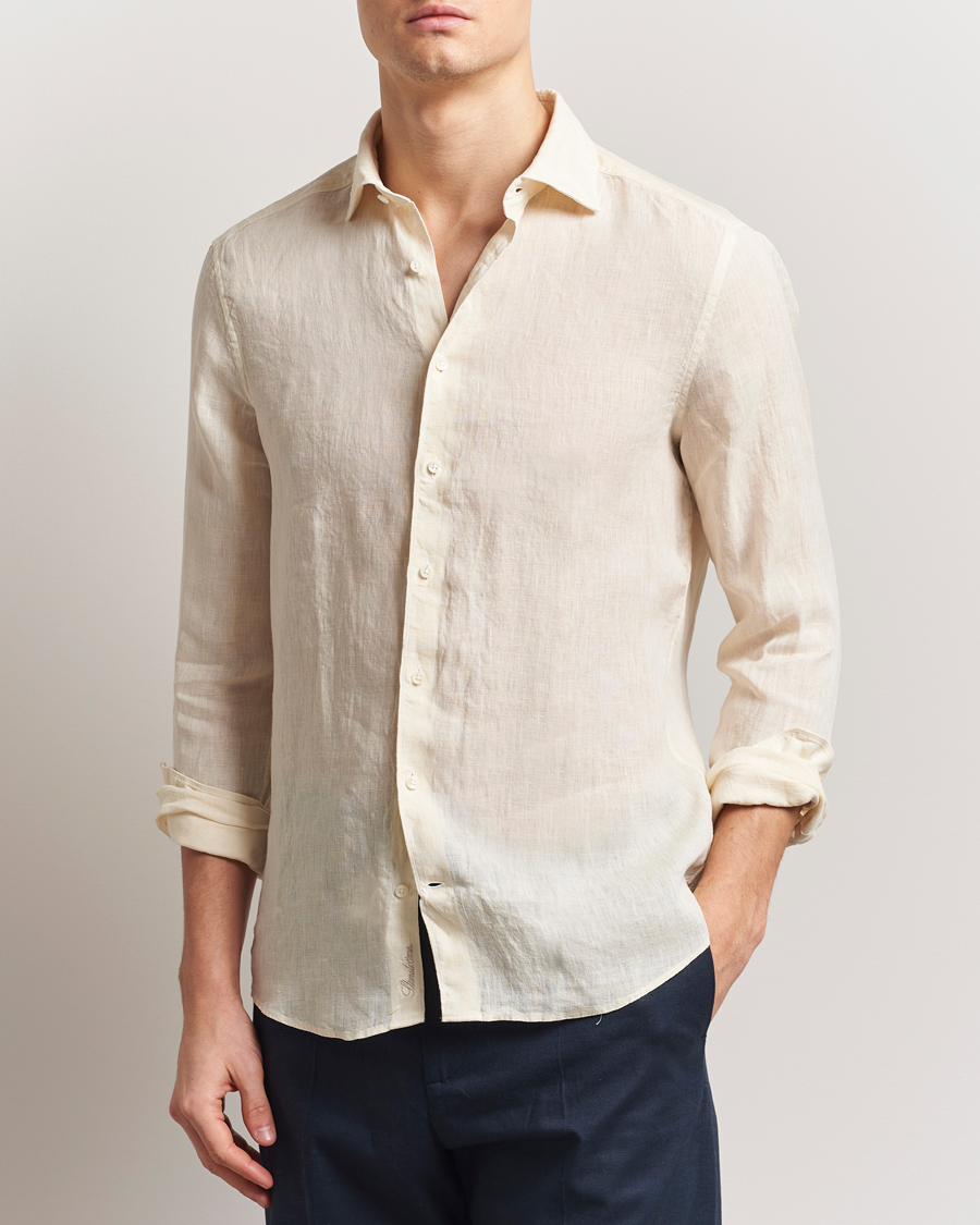 Stenströms Slimline Cut Away Linen Shirt Light Yellow