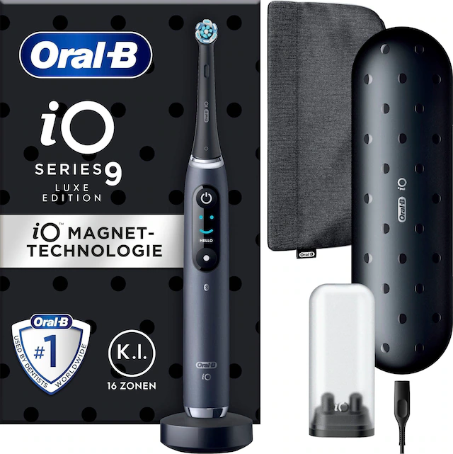 Oral-B Elektrische Zahnbürste »iO 9 Luxe Edition« 1 Stk. Aufsteckbürsten mit Magnet-Technologie, 7 Putzmodi, Farbdisplay & Lade-Reiseetui