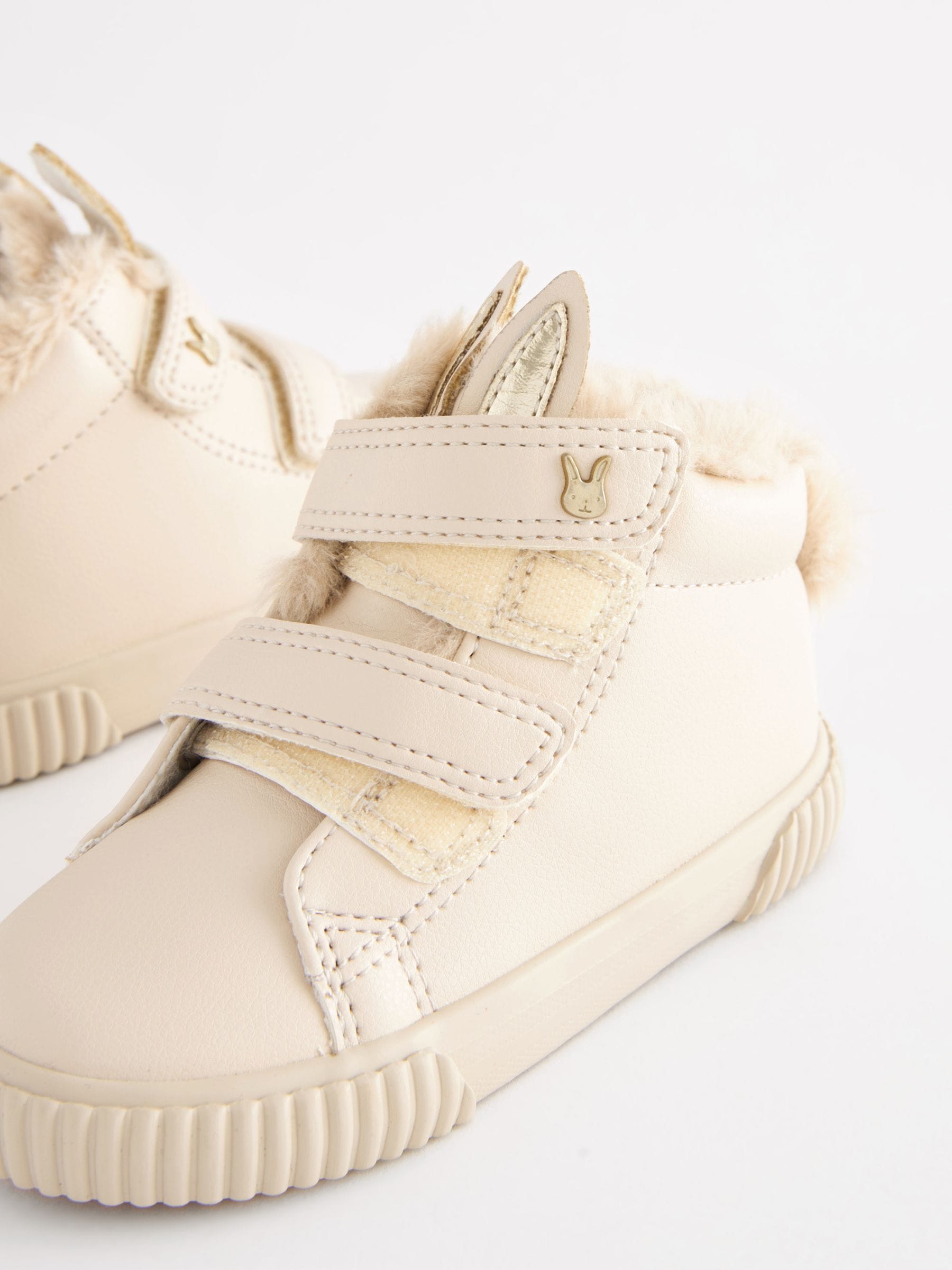 Lichtbeige met konijn - Hoge sneakers met klittenbandsluiting