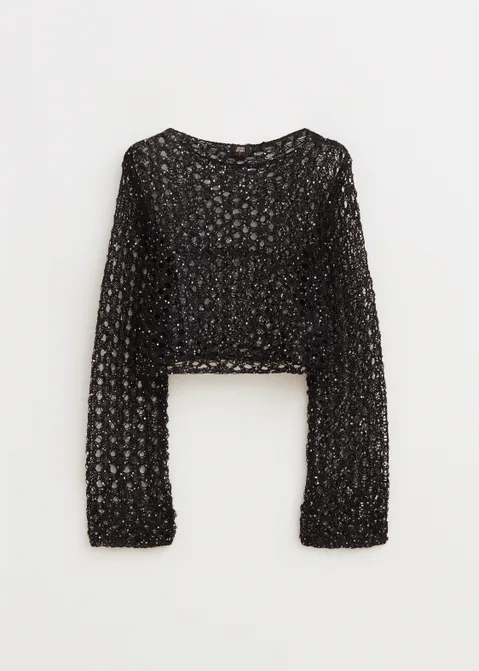 Gebreide top met pailletten zwart (ZWART)