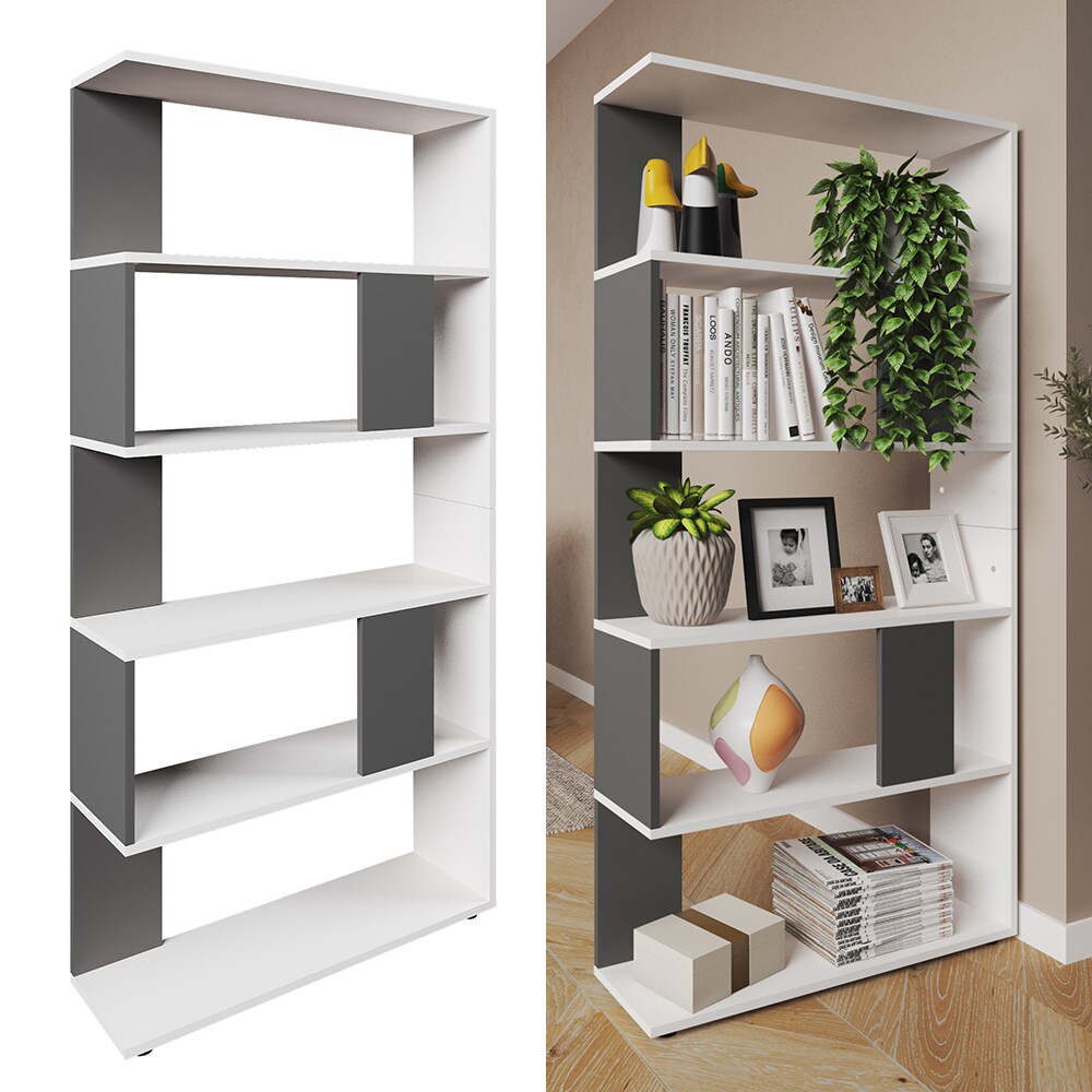 Vicco Raumteiler Bücherregal Standregal Büroregal Regal 5 Fächer Weiß Anthrazit
